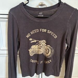 aerie Long Sleeve Tee with Gold Motorcycle Graphic